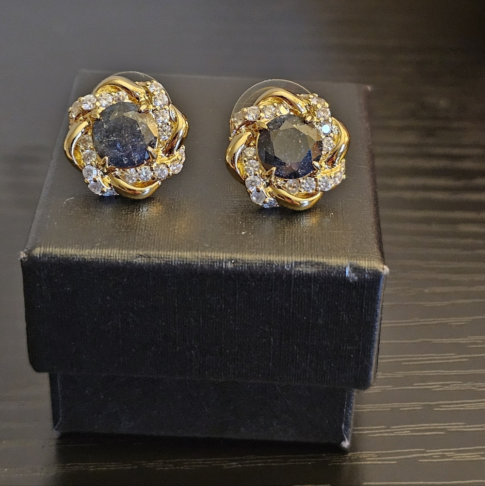 Gold And Black Ice Crystal Stud Earrings